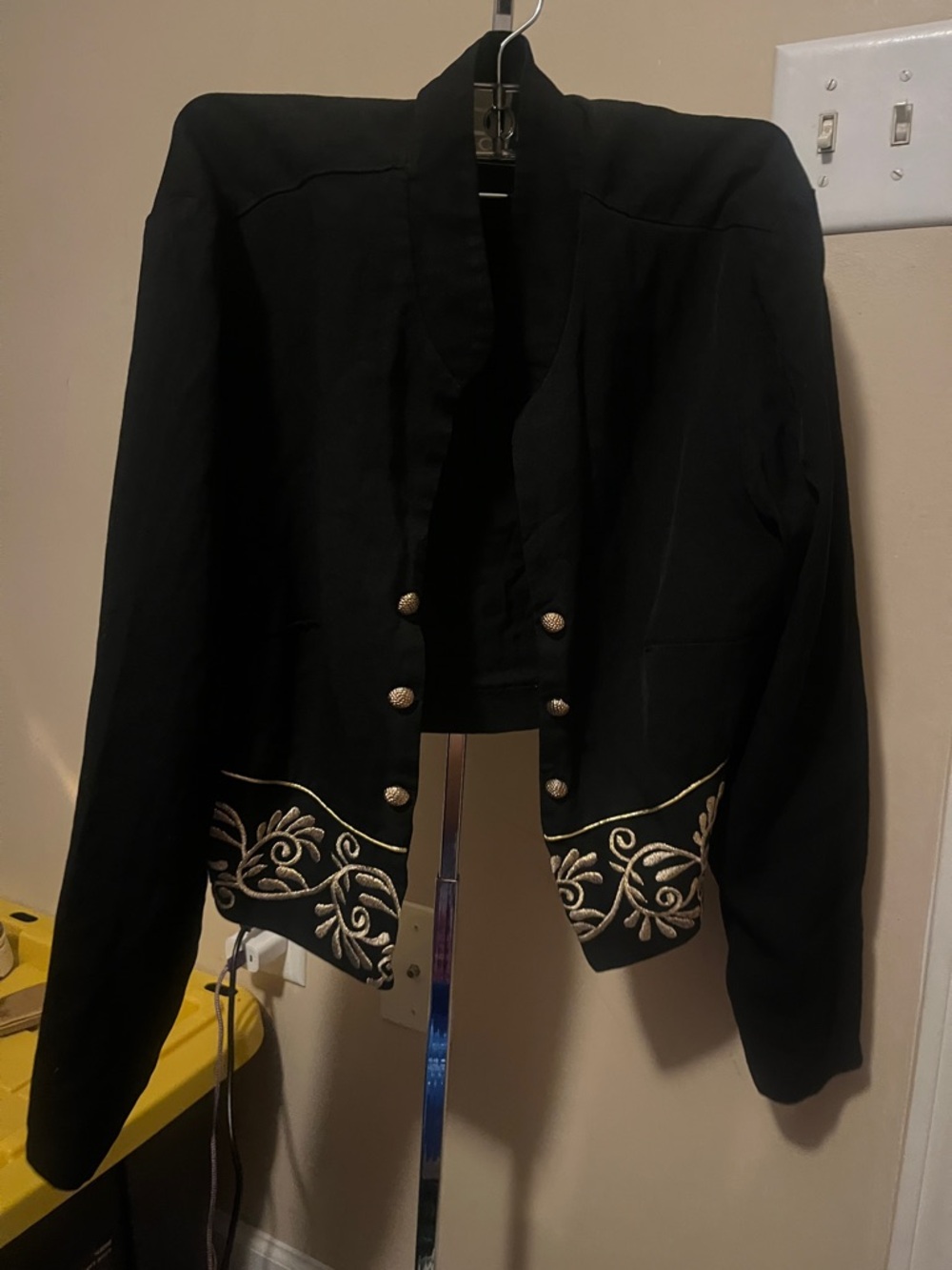 Black Cropped Embroidered Military-Style Jacket